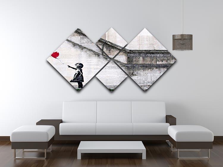 Banksy There is Always Hope 4 Square Multi Panel Canvas artwork featuring four equal square panels with a hopeful design.